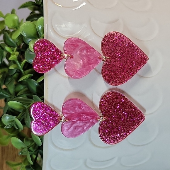 Sparkle Hearts Chain Drop Earrings - Picture 1 of 7